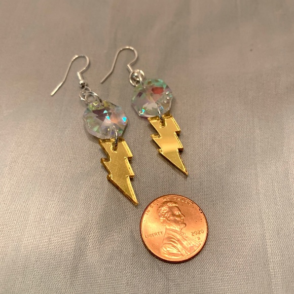 Gold Lightning Bolt Earrings, Small - Picture 2 of 3